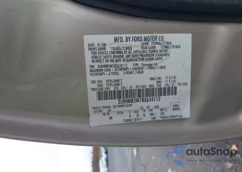 2008 Lincoln Town Car Signature L из США, поврежденный, VIN 2LNHM85W78X634112